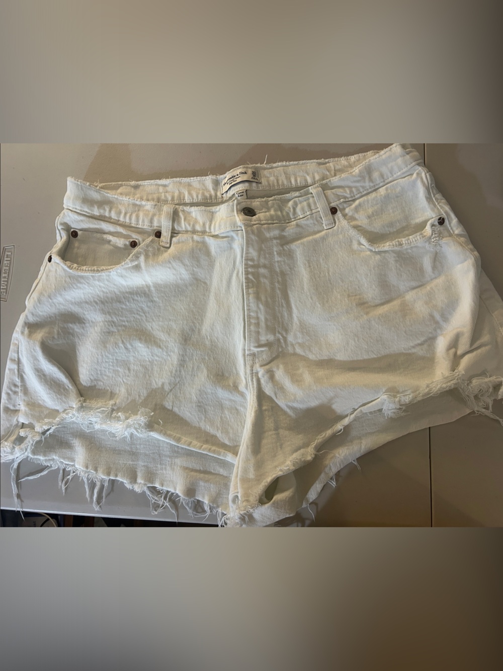 Abercrombie & Fitch White Distressed High-Rise Jean Shorts